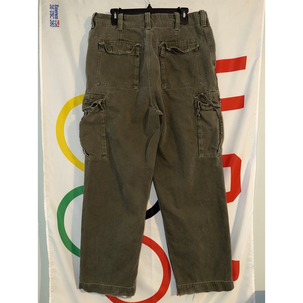 Abercrombie Fitch Cargo Pants Mens 34 Green Vintage Y2K Baggy Wide Leg Military - Picture 4 of 8